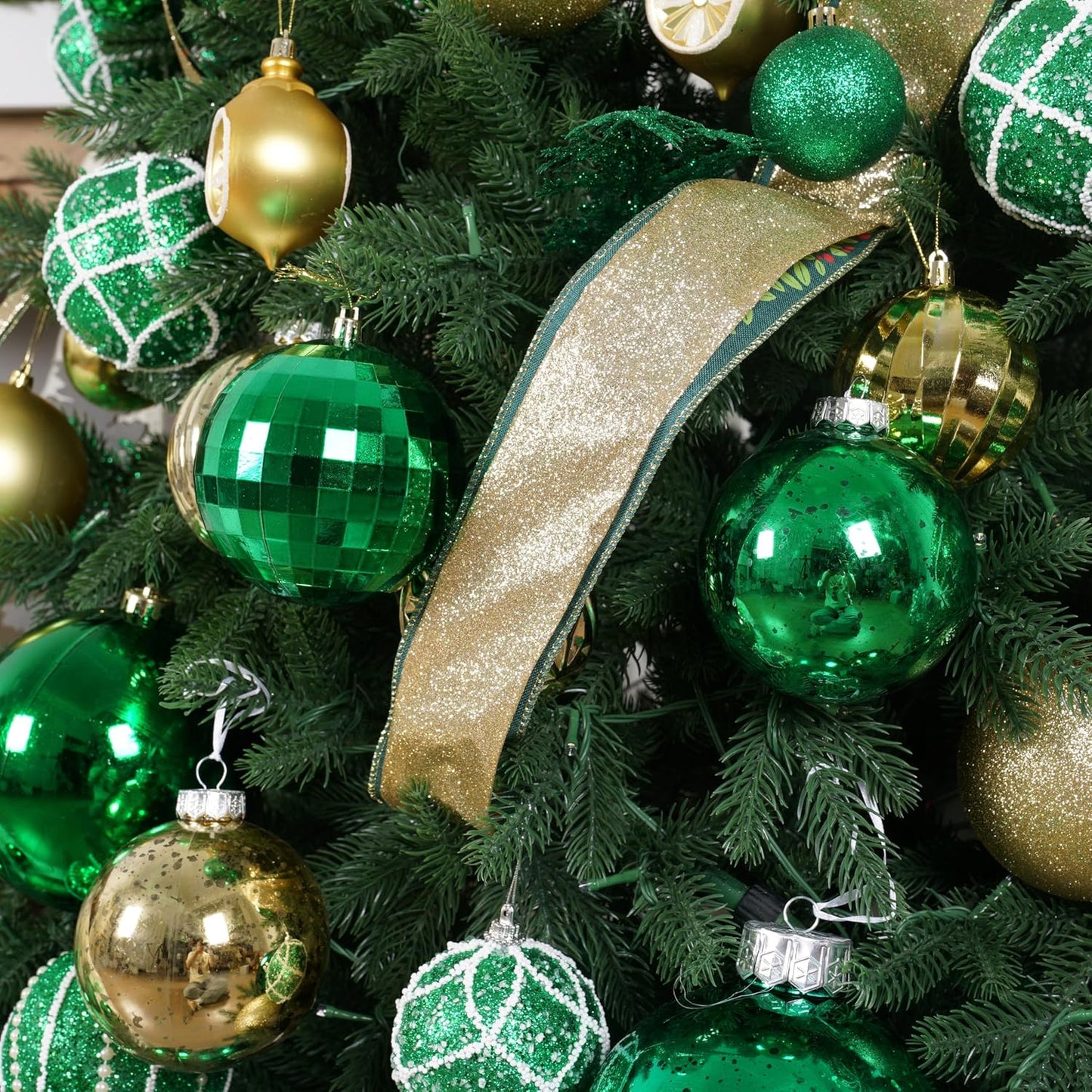 XmasExp Large Christmas Ball Ornaments,4pcs Green Giant Shatterproof Plastic Hanging Mercury Xmas Ball Decorations Christmas Tree Ornaments (Green, 4")