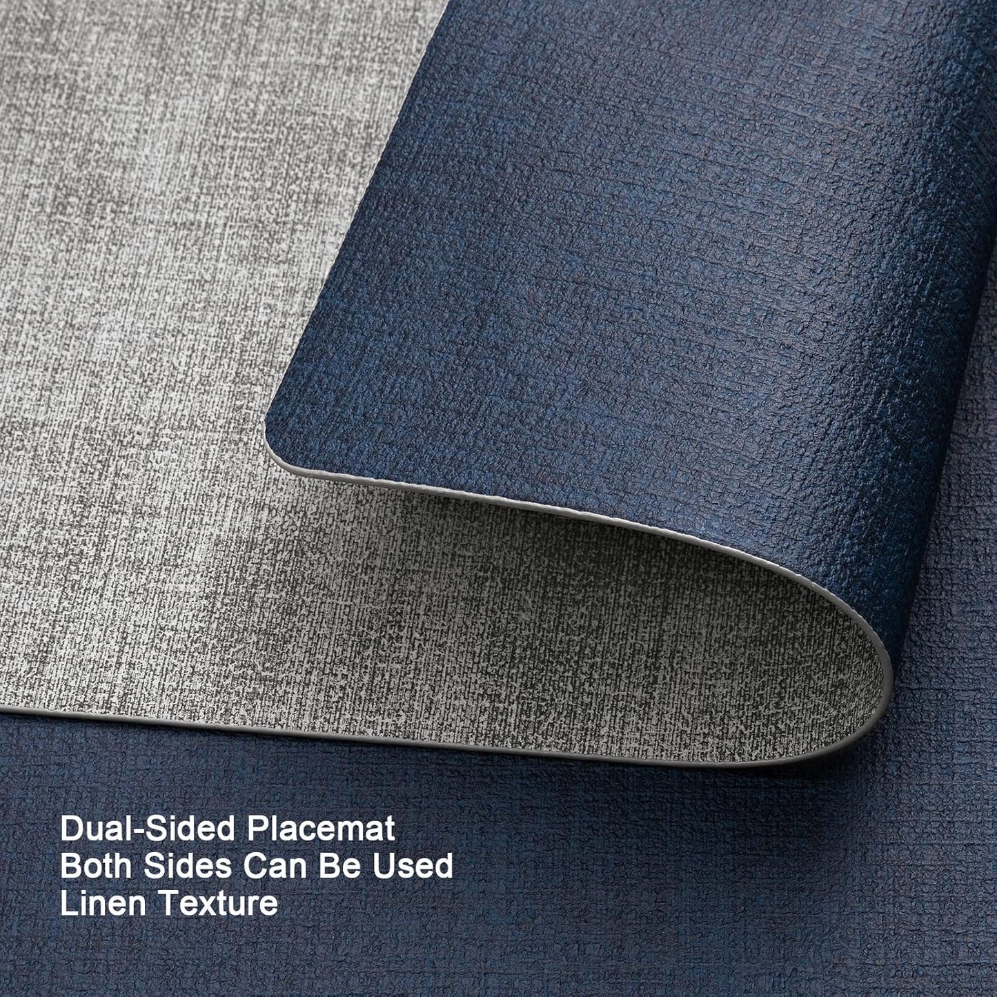 Myir JUN Placemats Dual Sided, Faux Leather Place Mats Set of 6 Indoor Placemat for Dining Table Outdoor Place Mat Manteles Individuales Square Non-Slip Washable Table Mats (Gray Blue, Set of 6)