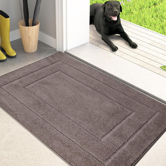 PURRUGS Dirt Trapping Door Mat 20" x 31.5", Non-Slip/Skid Machine Washable Entryway Rug, Dog Doormat, Super Absorbent Welcome Mat for Muddy Wet Shoes and Paws, Grayish Brown