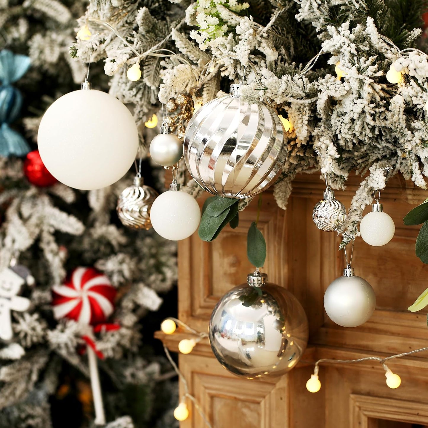 Christmas Ball Ornaments for Xmas Decorations,50 pcs Christmas Extra Large Tree Shatterproof Ornaments-Silver (Combo of 5 Style in 3 Sizes)
