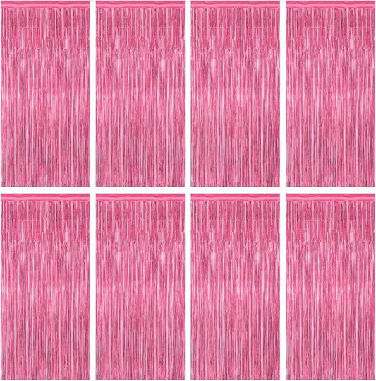 8 Pack Pink Backdrop, 3.28 FT x 7.05 FT Pink Birthday Decorations, Metallic Pink Backdrop for Photoshoot Foil Curtains Party Streamer, Bachelorette Decorations Birthday Photo Booth Props