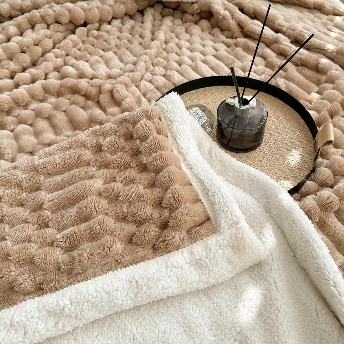 UKELER Sherpa Throw Blankets 60 × 80 inch, 470 GSM Striped Sherpa Fleece Blanket for All Season, Warm and Cozy Blanket for Couch Sofa Bed Office Camping, Purple