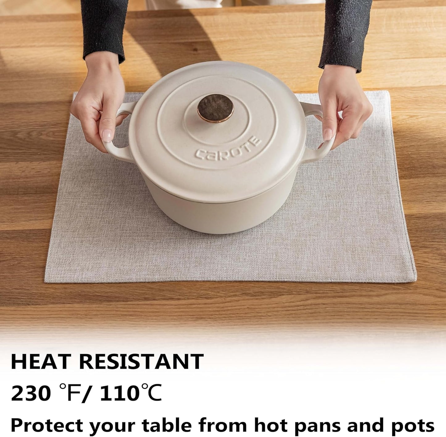 Demetex Placemats Set of 8 Grey Washable Fabric Place Mats Heat Resistant Linen Placemat for Indoor Kitchen Dining Room Tables, 13x19 inch, Light Grey