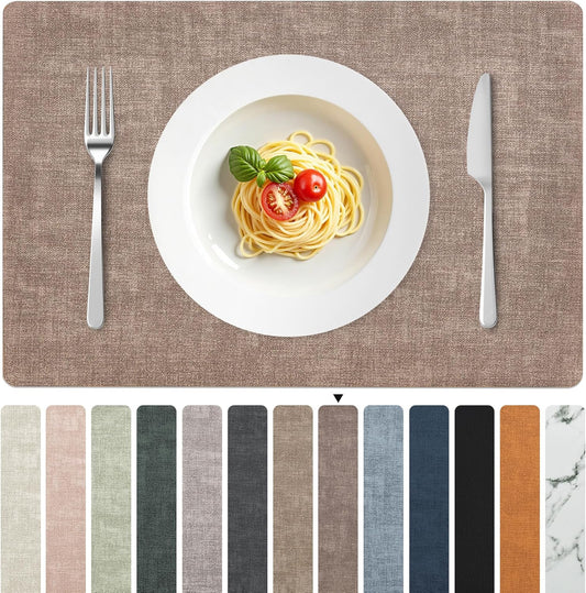 FROMHEART Faux Leather Placemats Set of 4–Waterproof,Heat/Oil Stain-Resistant PU Table Mat–Reversible,Non-Slip,Easy to Clean Place Mats for Kitchen,Dining,Indoor/Outdoor,(Dark Coffee,11.8" x 17")
