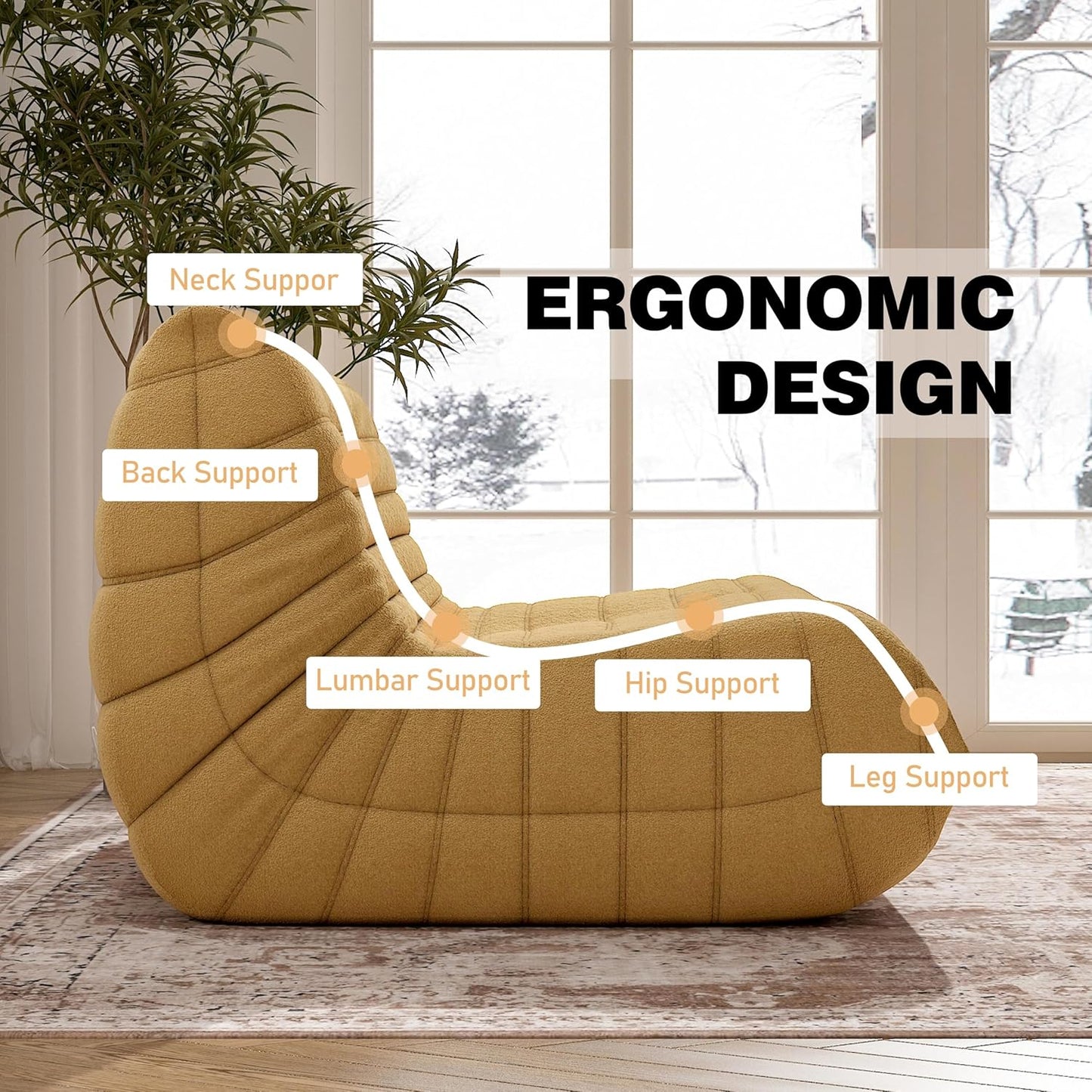 Bean Bag Chair, Loveseat Fireside Chair Bean Bag Sofa Large Bean Bag Chair for Adults, 2 Seater Bean Bag Chairs for Teens with High Density Comfortable Foam, Bean Bag for Living Room, Bedroom (Yellow)