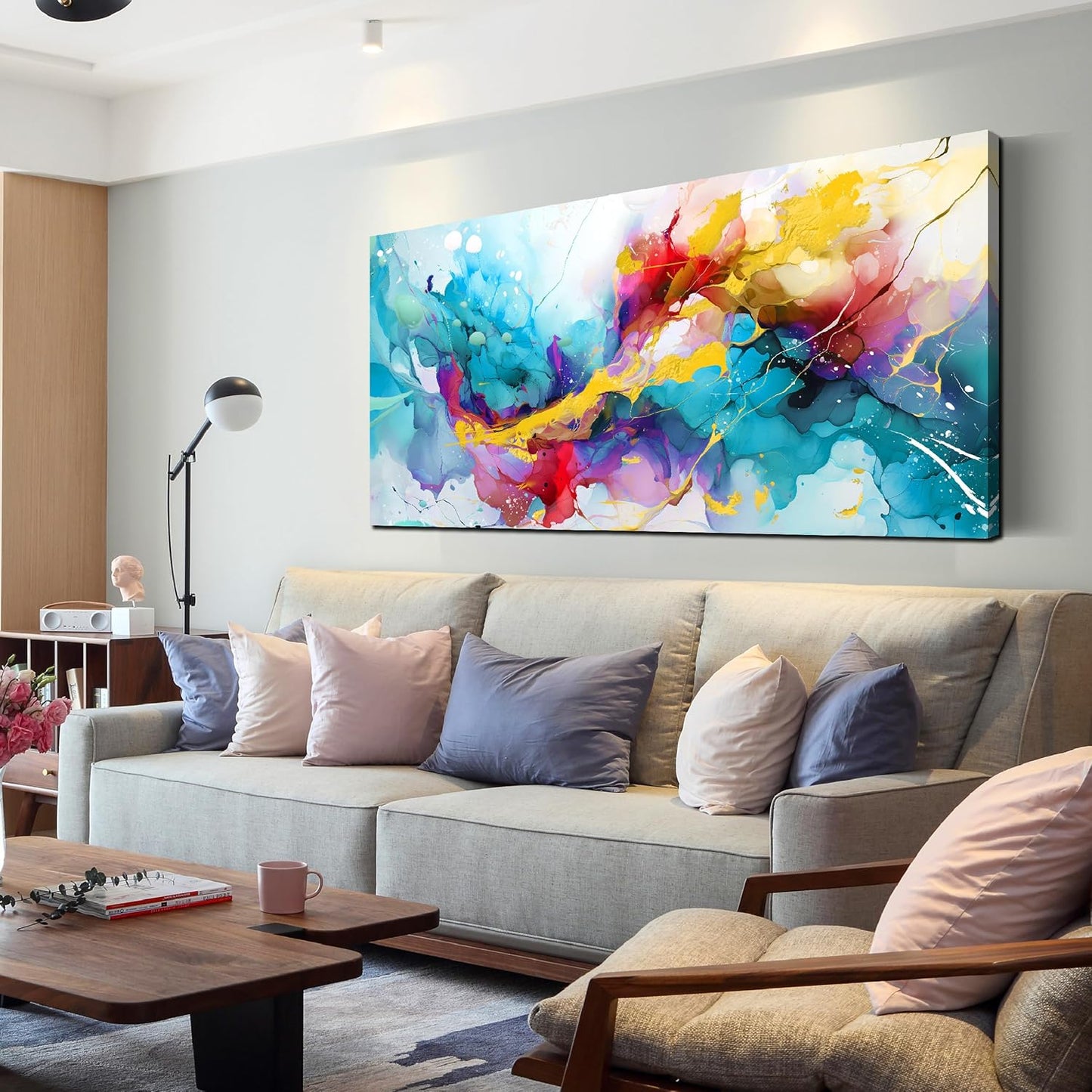 LAOTOART Abstract Canvas Wall-Art for Living Room - Colorful Wall Art Bedroom Office Artwork Wall Decor Ready to Hang Size 24" x 48"