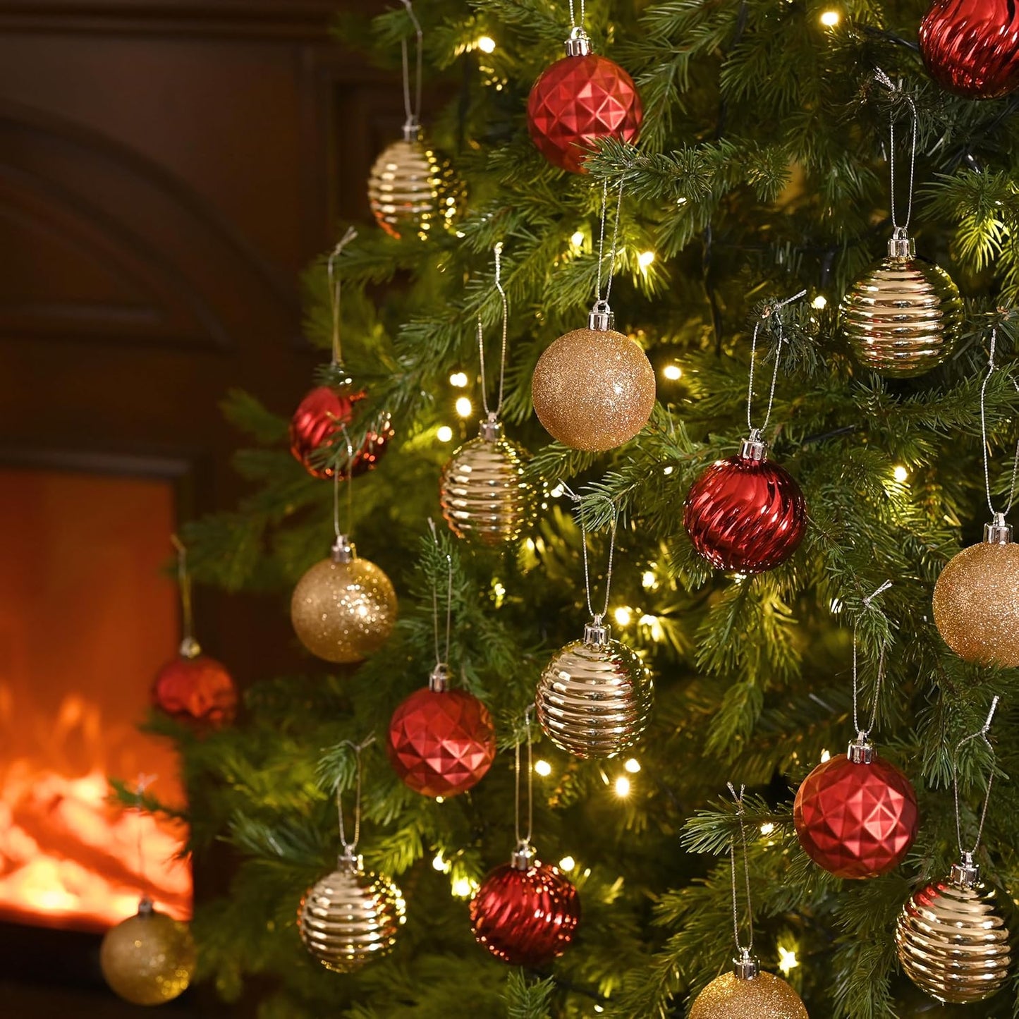 Valery Madelyn Christmas Ornaments Tree Decorations Set for Fall Halloween, 24ct Red Gold Shatterproof Ball Ornaments, 2.36" Hanging Ornament Bulk for Xmas Holiday Party Decor