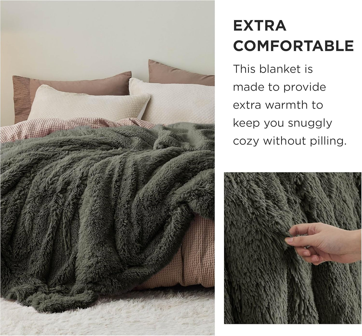 Bedsure GentleSoft Fluffy Olive Green King Size Blanket for Bed, Thick Soft Sherpa Faux Fur Fleece Bedding Fuzzy Plush Winter Warm Heavy Large King Blanket, Cozy Olive Gifts for Men Women, 108x90