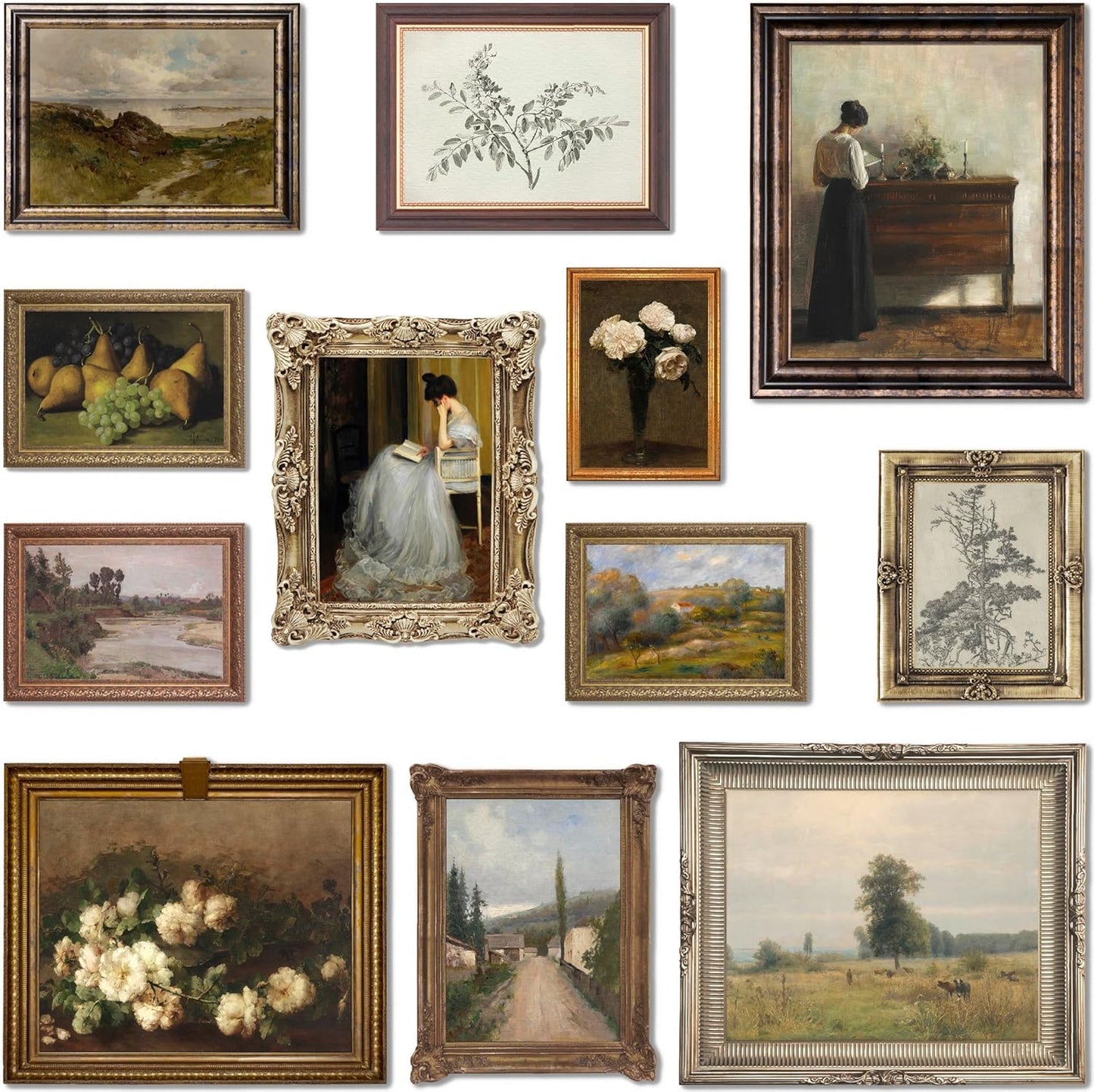 LANCHI95 12 Pcs Vintage Wall Art Decor, Vintage Art Prints, Vintage Posters for Room, Moody gallery wall art, Eclectic French Country Pictures Wall Decor for Bedroom (UNFRAMED)