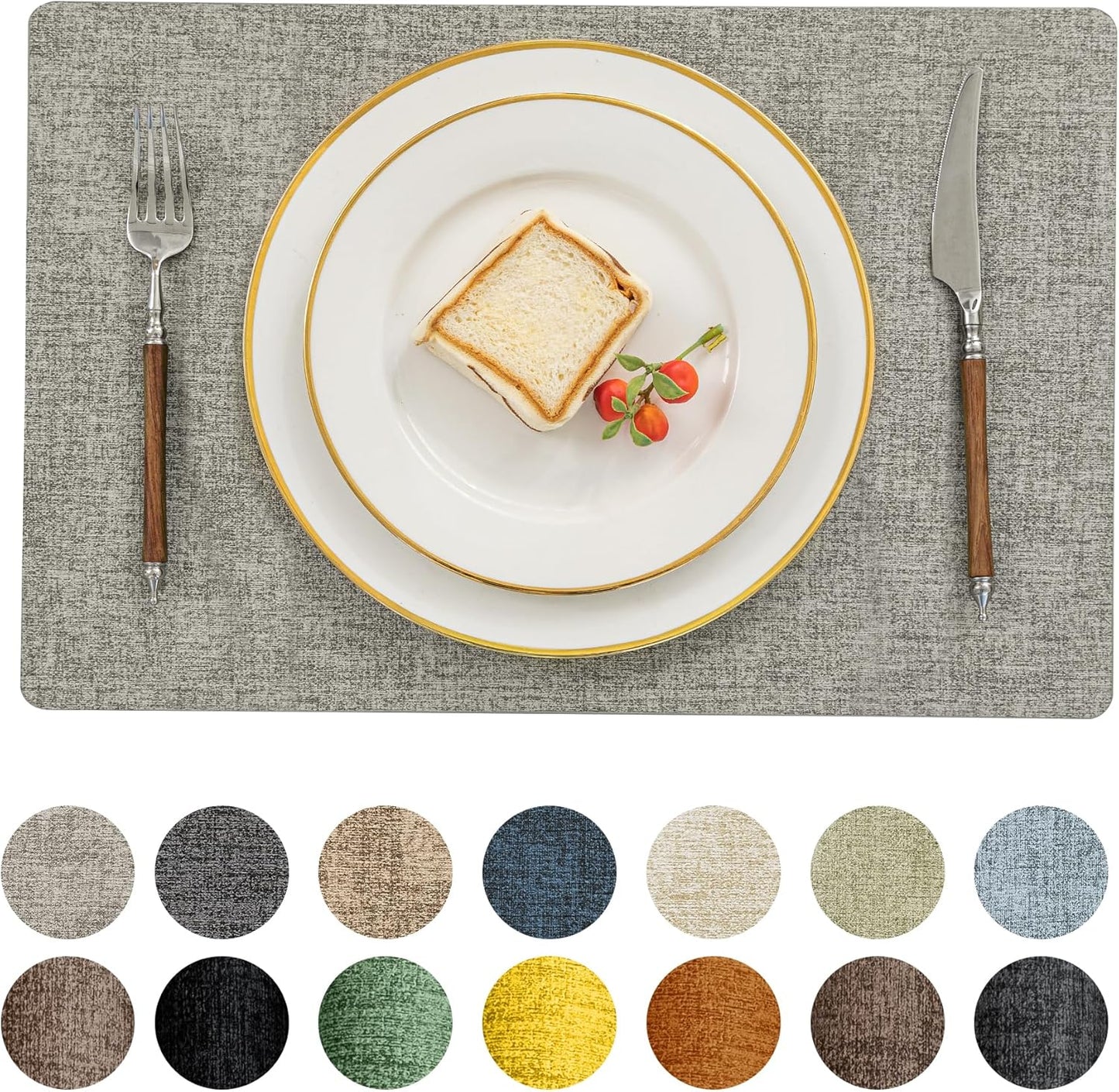 Romanstile Vinyl Placemats Set of 4-12 X 18 Inch - Heat Resistant Place Mats 100% Waterproof Oilproof Wipeable Reversible Faux Leather Table Mats for Kitchen/Dining/Decor/Party/Outdoor, Light Grey