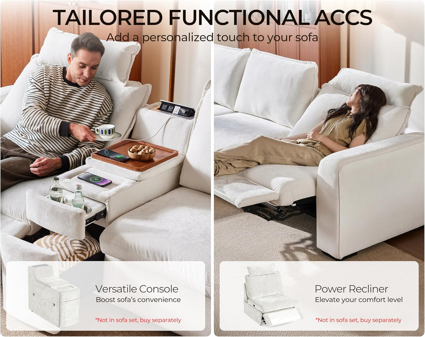 Oversized Modular Sofa Comfy Cloud Couch with Storage, Extra Deep Plush Sectional Sofa Set for Living Room, Covers Washable, Chenille, Olar (White, 8-Seater with Corner & 2 Ottomans, u-Shaped)