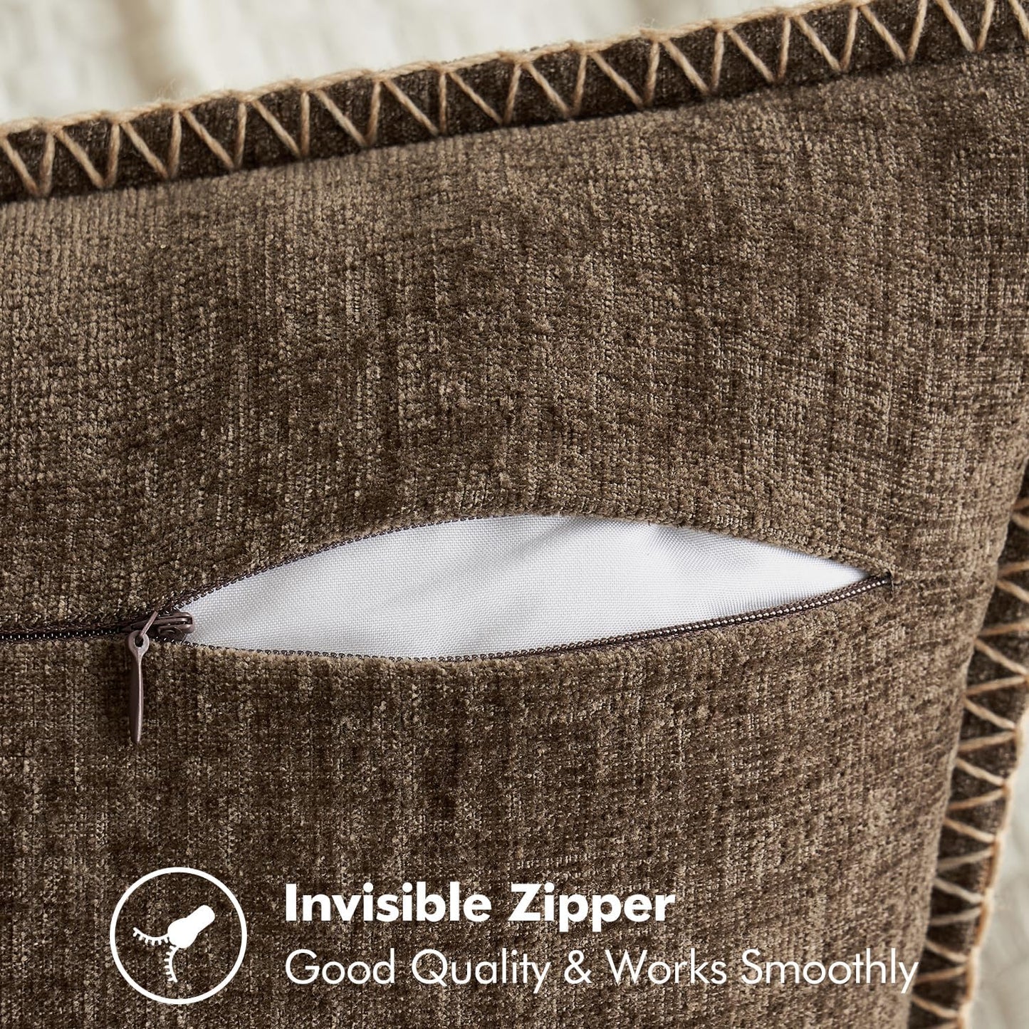 MIULEE Pack of 2 Couch Throw Pillow Covers 20x20 Inch Brown Farmhouse Decorative Pillow Covers with Stitched Edge Soft Chenille Solid Dyed Spring Pillow Covers for Sofa Bed Living Room