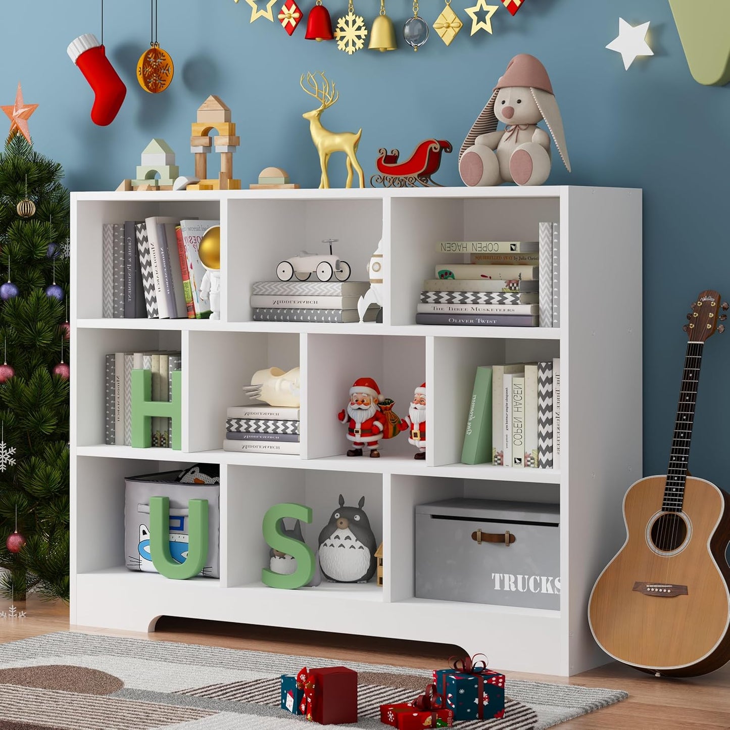 Book Shelf Set of 2, 10 Cubes Storage Organizer, 3-Tier Open Bookshelf Wooden Bookcase, Freestanding White Bookshelf Cube Shelf for Living Room