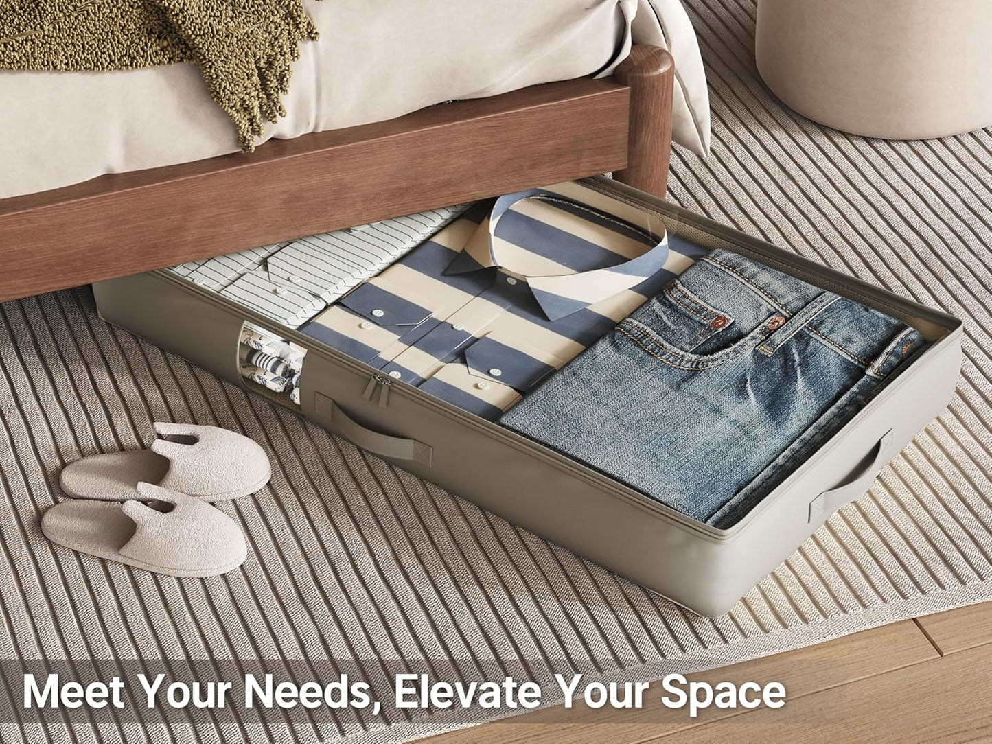 Under Bed Storage Containers with Window, Closet Organizers and Storage Bags, Foldable Underbed Storage Bags for Blankets, Clothing, Comforter, Linen Sheets, Wrapping Paper, 2 Pack, Grey