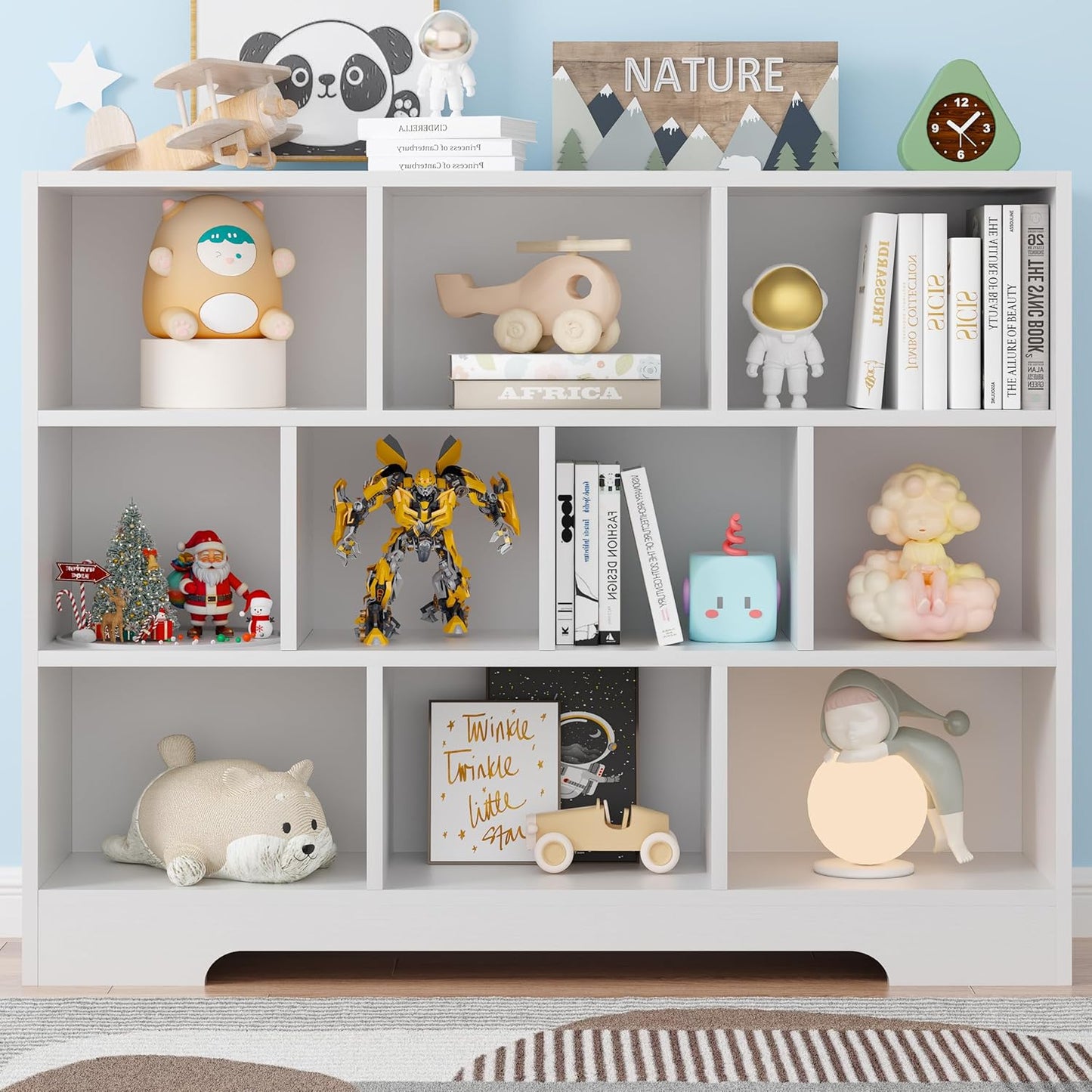 Book Shelf, 10 Cubes Storage Organizer, 3-Tier Open Shelf Wooden Bookcase, Freestanding White Bookshelf Cube Shelf for Bedroom, Living Room