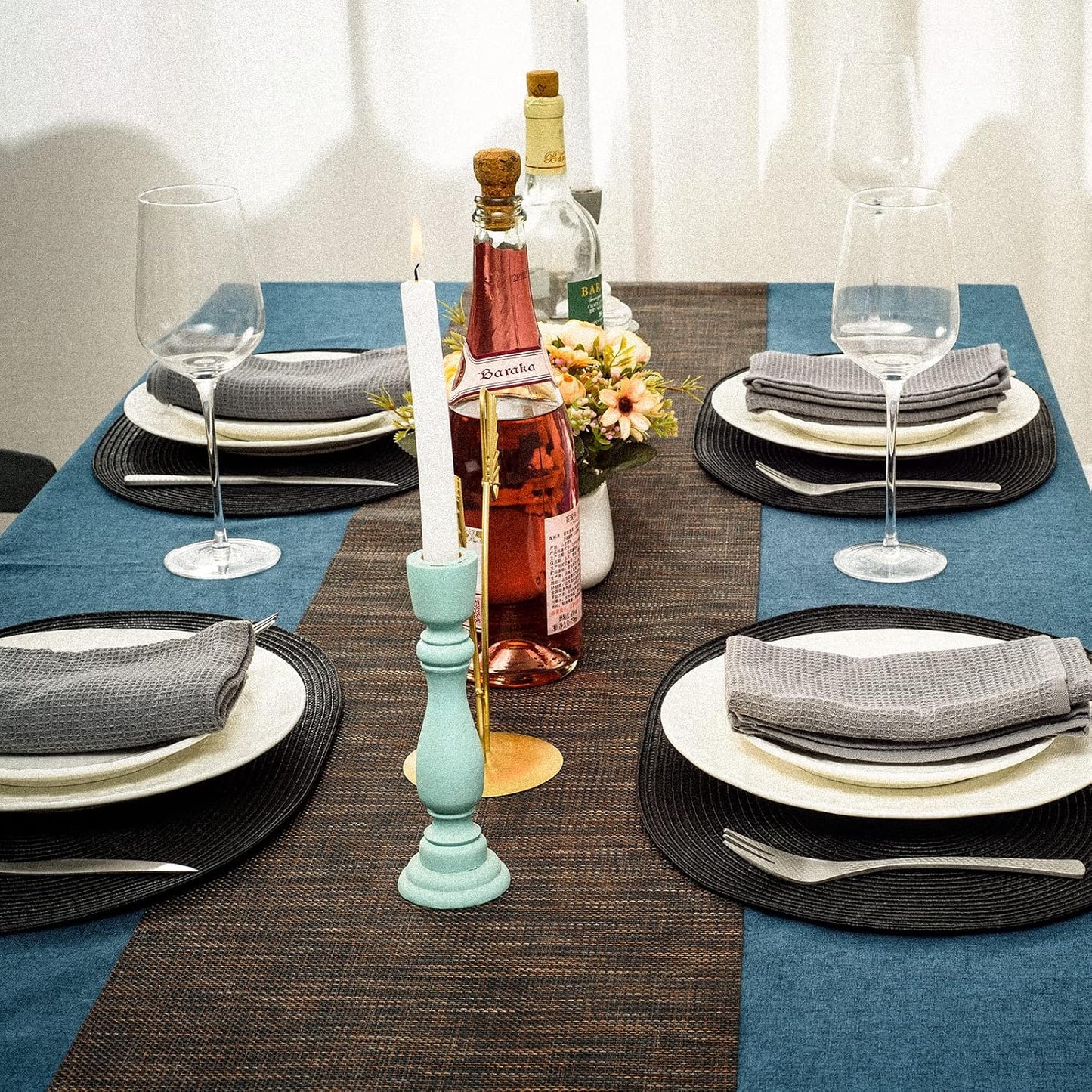 AHHFSMEI Placemats Set of 8 for Dining Table Washable Woven Vinyl Non-Slip 18x12 inches Placemat Heat-Resistant Durable Table Mats for Dining Table Easy to Clean (Black, 8)