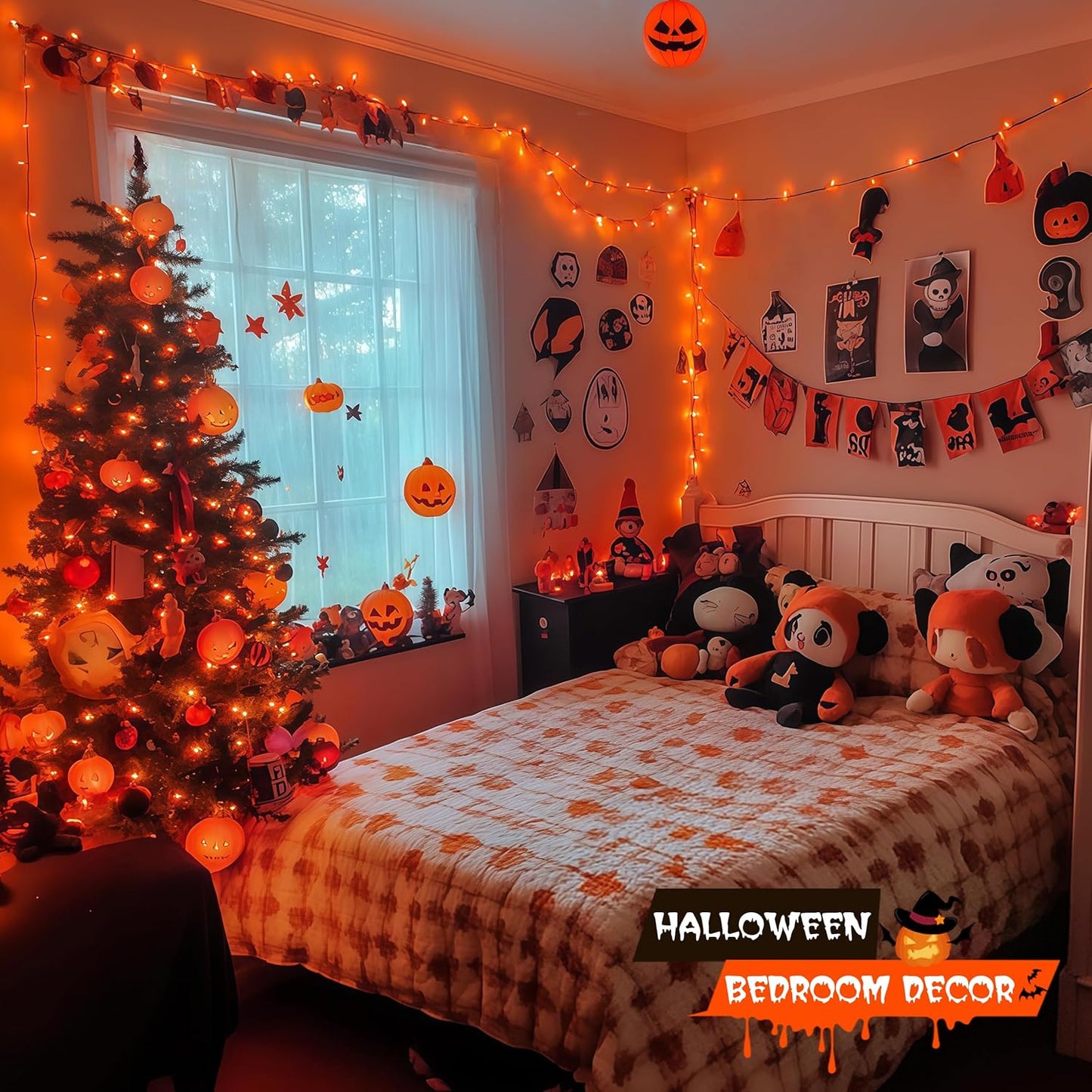 JMEXSUSS 200 LED Orange Halloween Lights Outdoor, 66ft Connectable Halloween String Lights Plug in, 8 Modes Orange Light for Tree Outside Indoor Xmas Party Garden Fence Patio Porch Decor