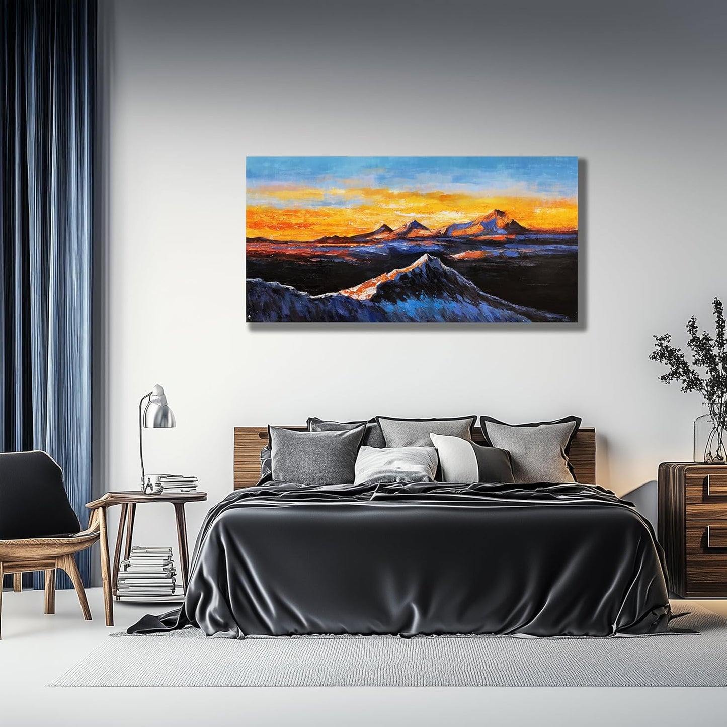 Belmrxne Mountain Wall Art Black and Silver Wall Decor Wall Prints Aesthetic Artist Canvas Painting for Living Room Bedroom Dining Room Office Home Decor 20x40 inch