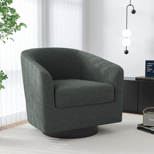 Swivel Barrel Accent Chair, Modern Round Chenille Fabric Arm Chair for Living Room, Bedroom, Comfy Club Reading Chairs for Adults（Chenille Fabric, Grey, Set of 1