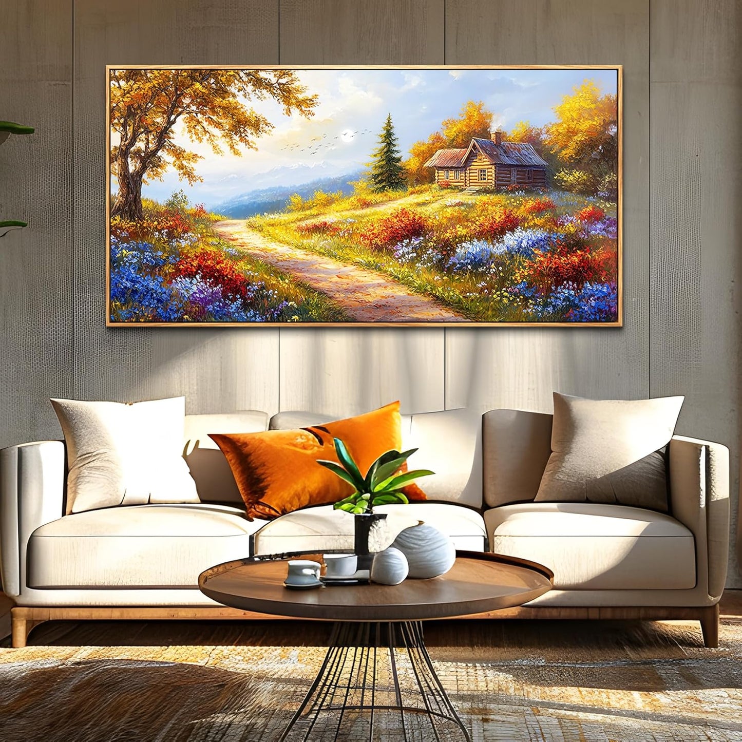KELIYUAN Large Wall Art For Living Room Framed Canvas Wall Decor For Farmhouse Office Wall Pictures For Bedroom Landscape Painting Prints Dining Room Kitchen Modern Home Decor Wood Framed 24"X48"