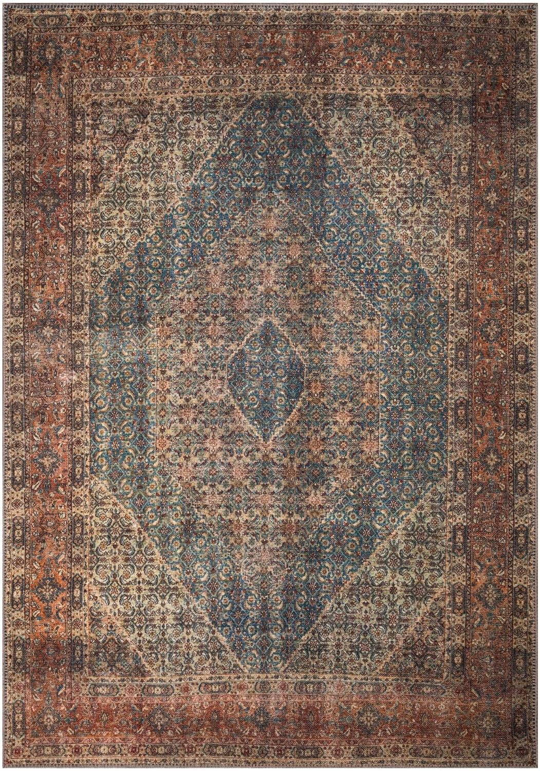 Keen Home Design 4x6 Rug - Machine Washable Area Rug with Non-Slip Backing, Ideal for Living Room, Dining Room, Bedroom - Vintage, Easy Clean, Durable, Low Pile Rug - (4' x 6')