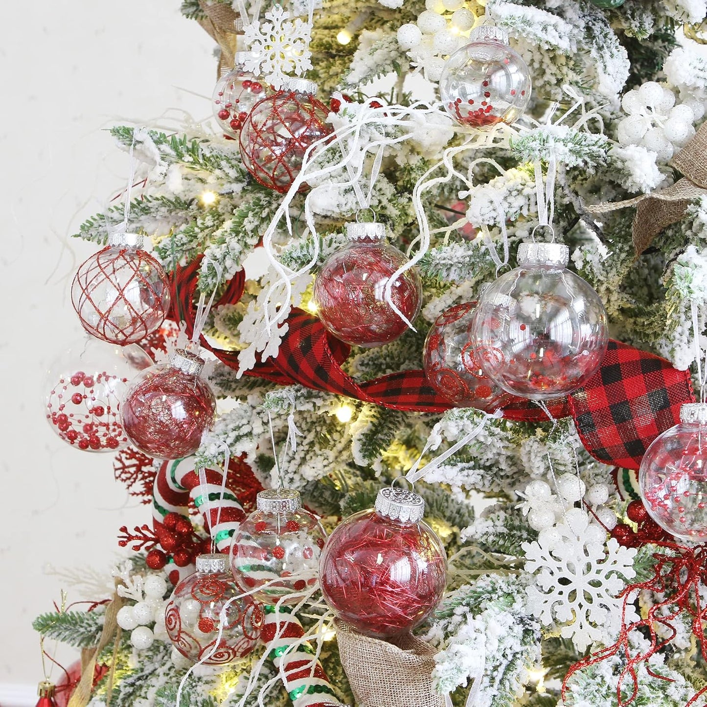 Sea Team Shatterproof Clear Plastic Christmas Ball Ornaments Decorative Xmas Balls Baubles Set with Stuffed Delicate Decorations (80mm/3.15 inch 20-Pack, Red)