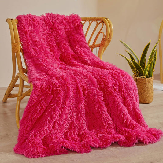 XeGe Luxury Faux Fur Throw, Hot Pink Soft 50x60 Fluffy Blanket, Shaggy Plush Decorative Couch Throw, Cute Furry Fuzzy Office Lap Blanket for Bed Bedroom Living Room, Hot Pink