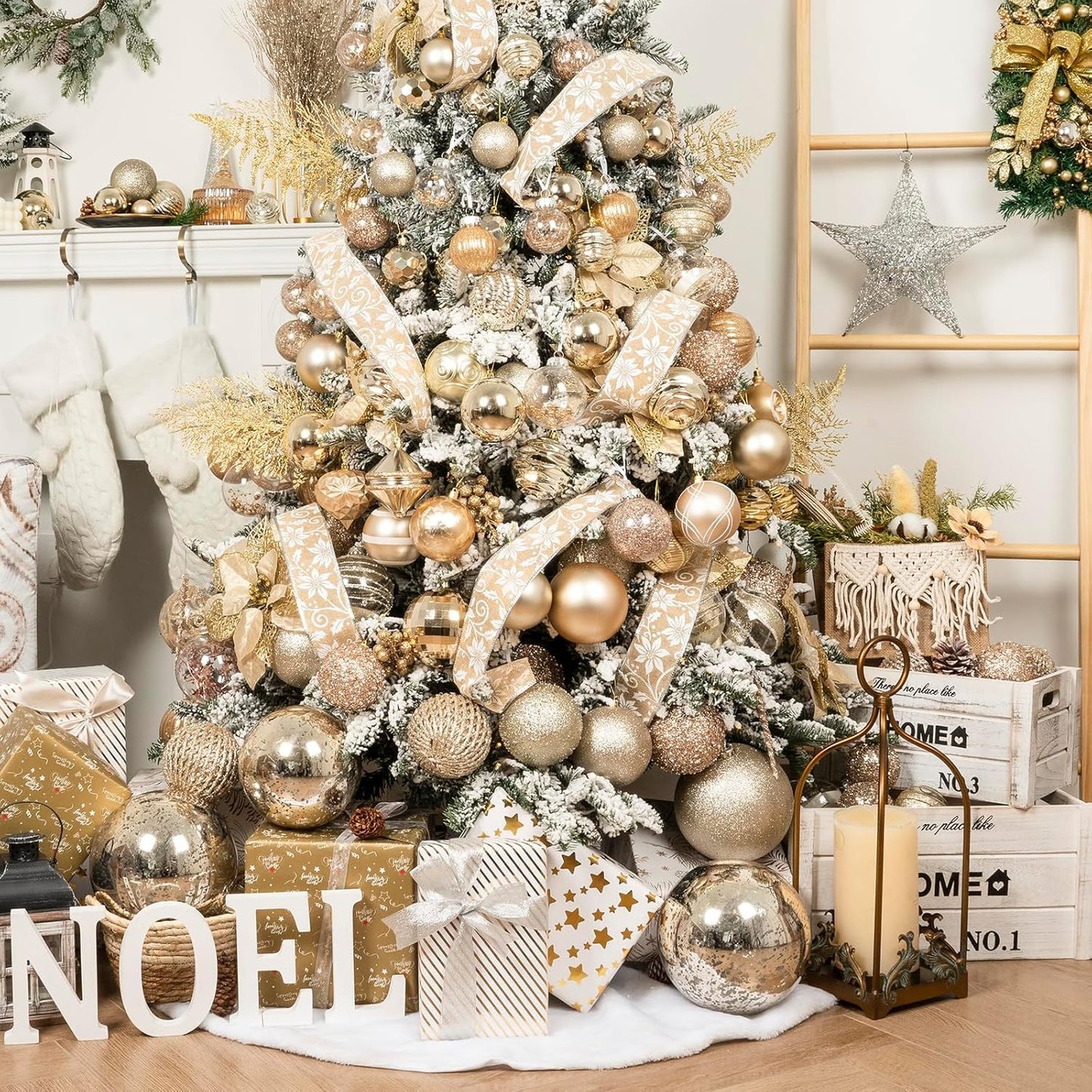 XmasExp Large Christmas Ball Ornaments,2pcs Champagne Giant Shatterproof Plastic Hanging Mercury Xmas Ball Decorations Christmas Tree Ornaments (Champagne Gold, 6")