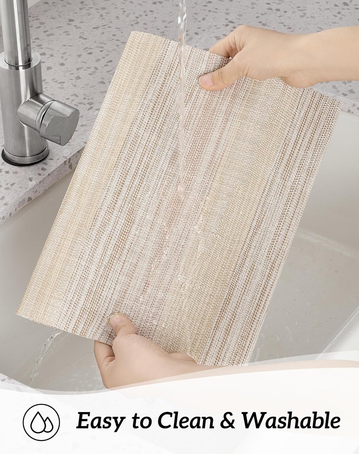 Leetaltree Lightsteel Beige with Yellow Placemats Set of 12 - Heat Resistant Non-Slip Place mats for Dining Table, Washable Durable PVC Vinyl Woven Table Mats (Lightsteel Beige with Yellow, 12)