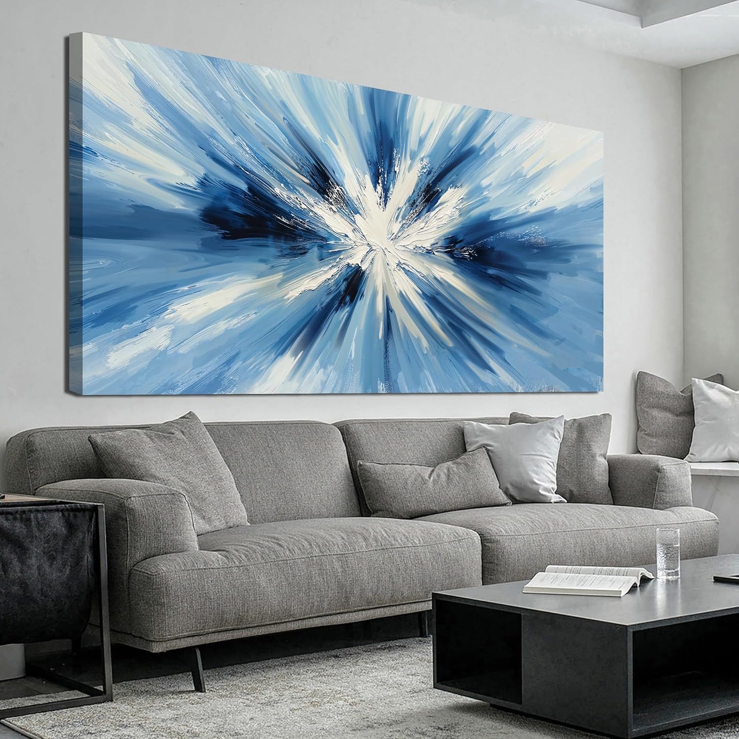 Canvas Wall Art Decor Wall Pictures for Living Room Abstract Canvas Art Wall Decor Large Blue White Wall Art Prints Modern Minimalist Wall Art Decorations Bedroom Home Aesthetic Wall Art Decor 24"X48"