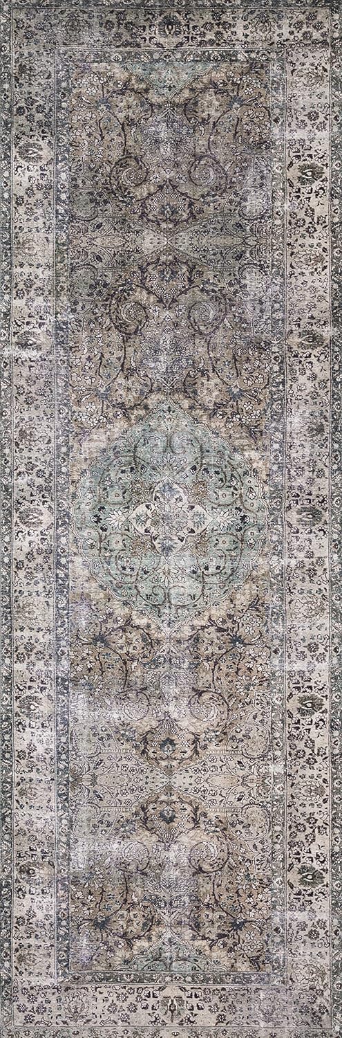 Loloi Layla Collection LAY-06 Taupe/Stone 3'-6" x 5'-6" .13" Thick Accent Rug, Soft, Durable, Vintage Inspired, Distressed, Low Pile, Non-Shedding, Easy Clean, Printed, Living Room Rug
