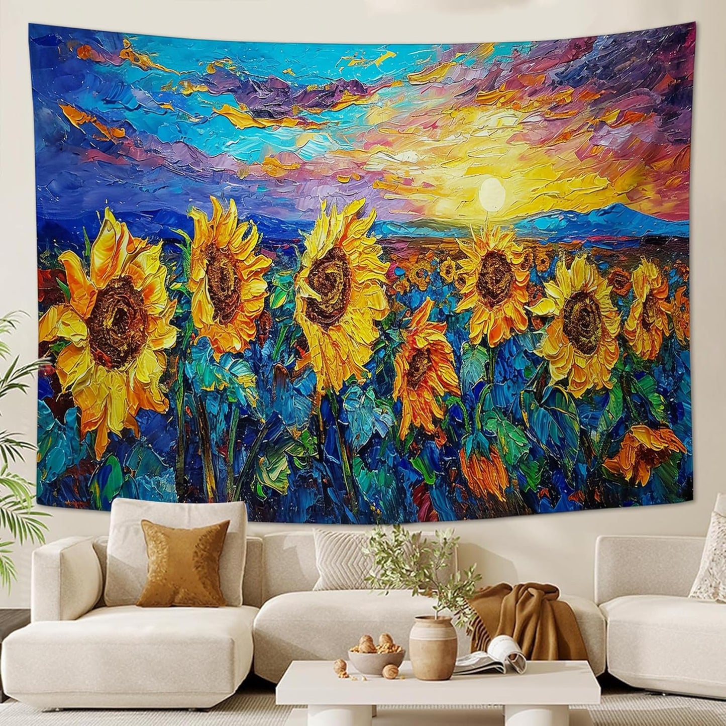 yowecso Sunflower Tapestry Sunset Flower Field Tapestry Wall Hanging for Bedroom Sunflower Tapestries Aesthetic Wall Decor for Home Dorm Living Room 50"x60"