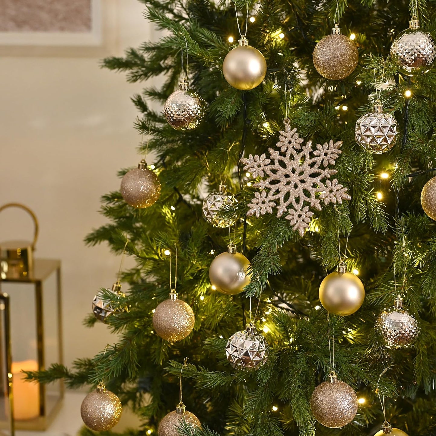 Valery Madelyn Christmas Tree Decorations Ornament Set for Fall Halloween, 50ct 2.36 Inches Champagne Shatterproof Christmas Ball Ornaments Hanging Xmas Holiday Party Decor