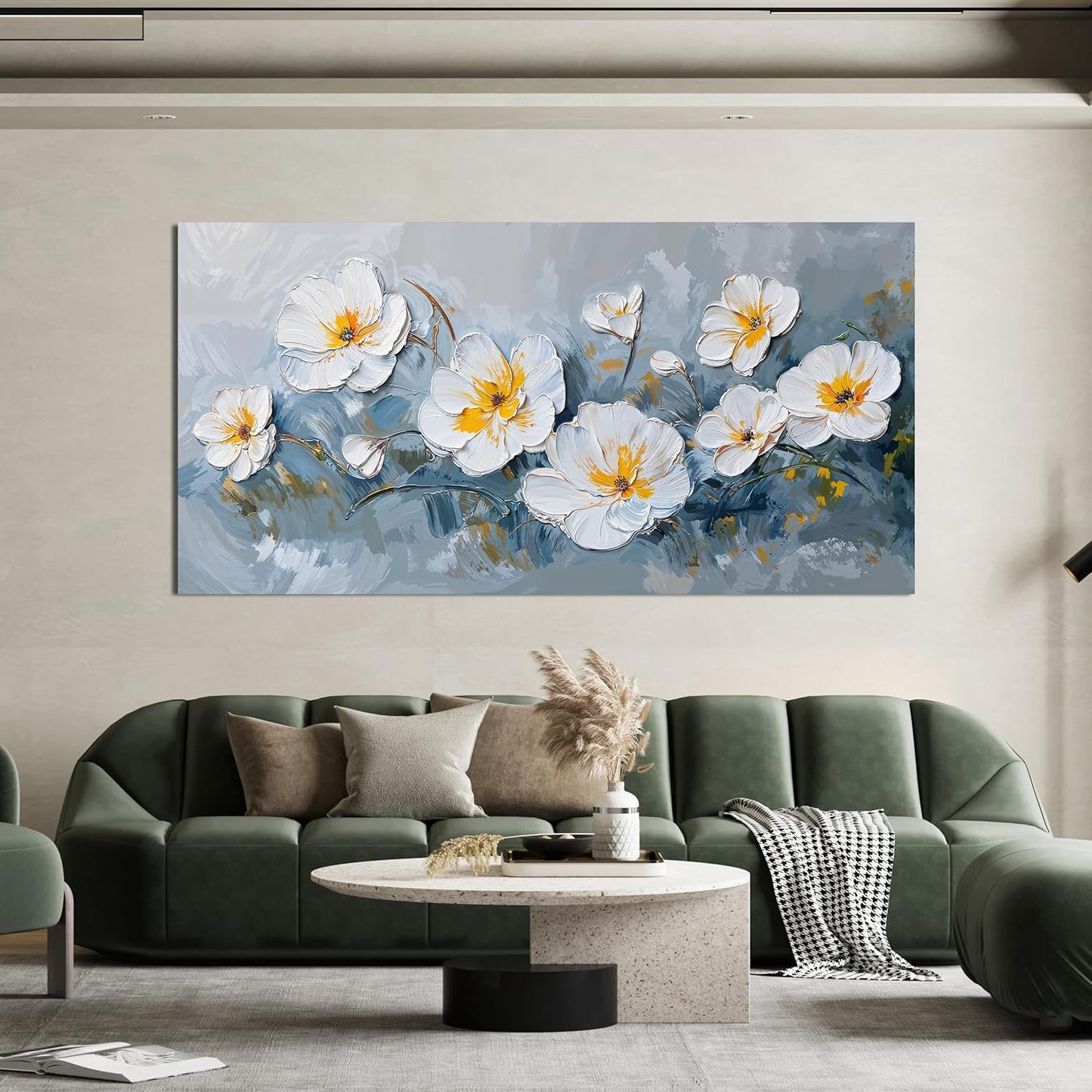KUPTEU Canvas Wall Art Decor Large Wall Art Pictures for Living Room Oversized White Flowers Wall Art Prints Canvas Art Wall Decor Hallway Decorations Artwork for Walls Bedroom Home Decor 29" X 58"