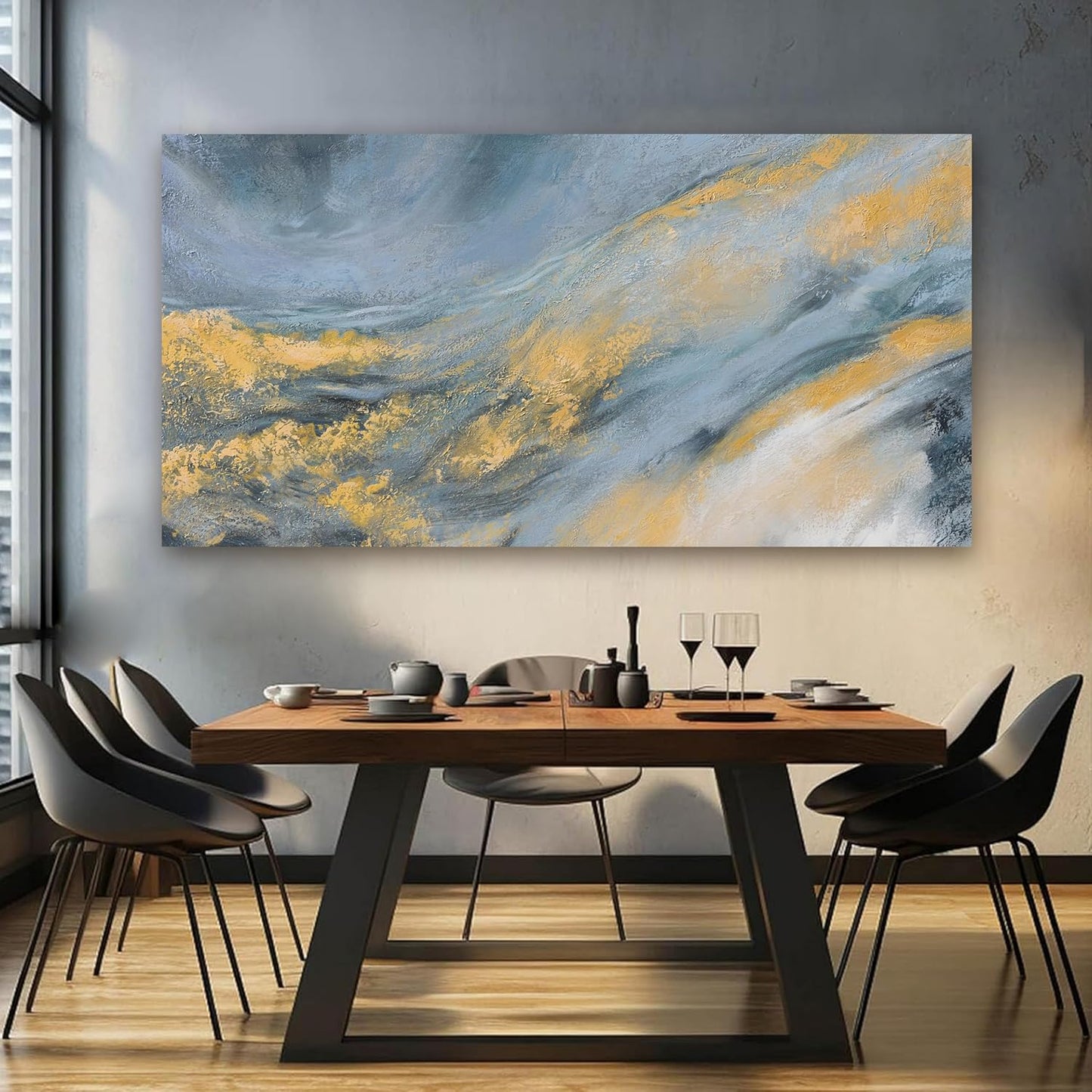 Abstract Wall Art Decor Large Modern Blue Wall Art Prints Abstract Canvas Art Wall Decor Large Canvas Wall Art for Living Room Gold Wall Art Decorations Artwork for Walls Bedroom Office Decor 29"X58"