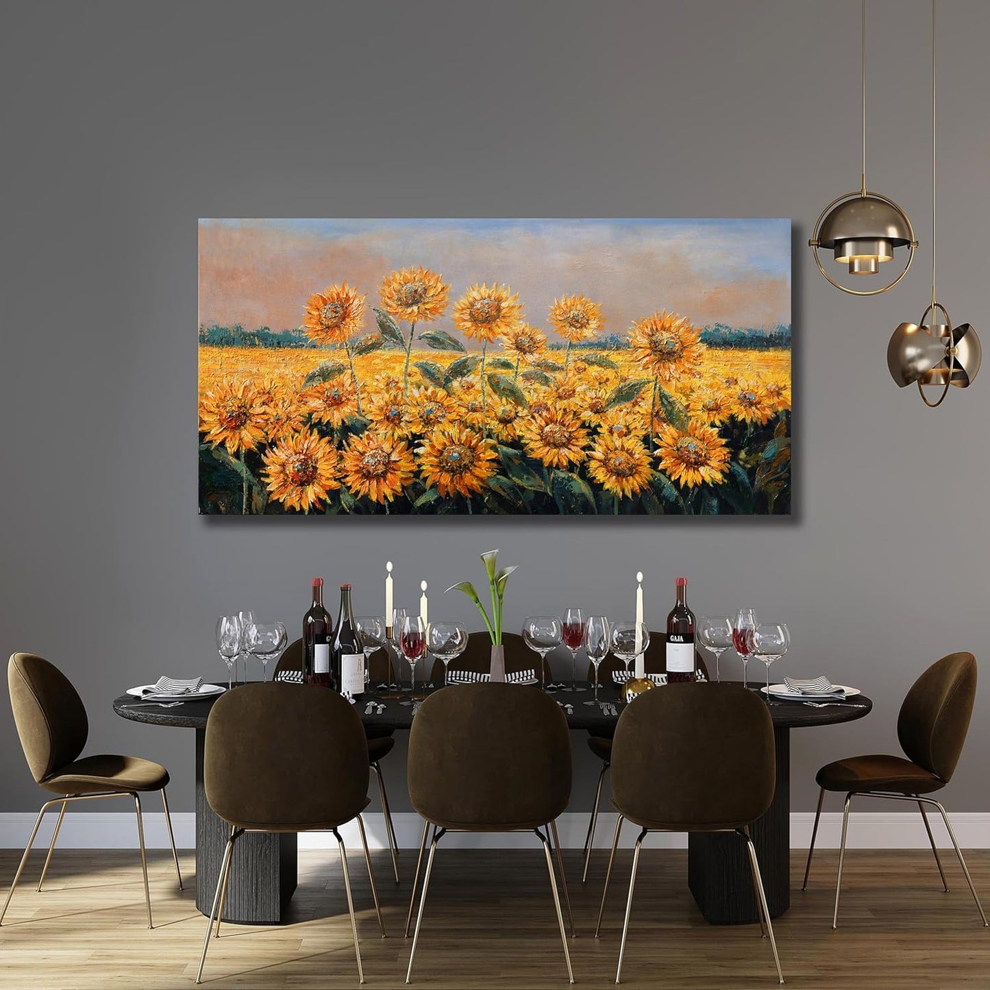 Yuaxker Large Sunflower Wall Decor Yellow Aesthetic Floral Canvas Painting Unique Flower Printed Wall Art Artwork for Living Room Bedroom Dining Room Office Home Decor 30x60inch