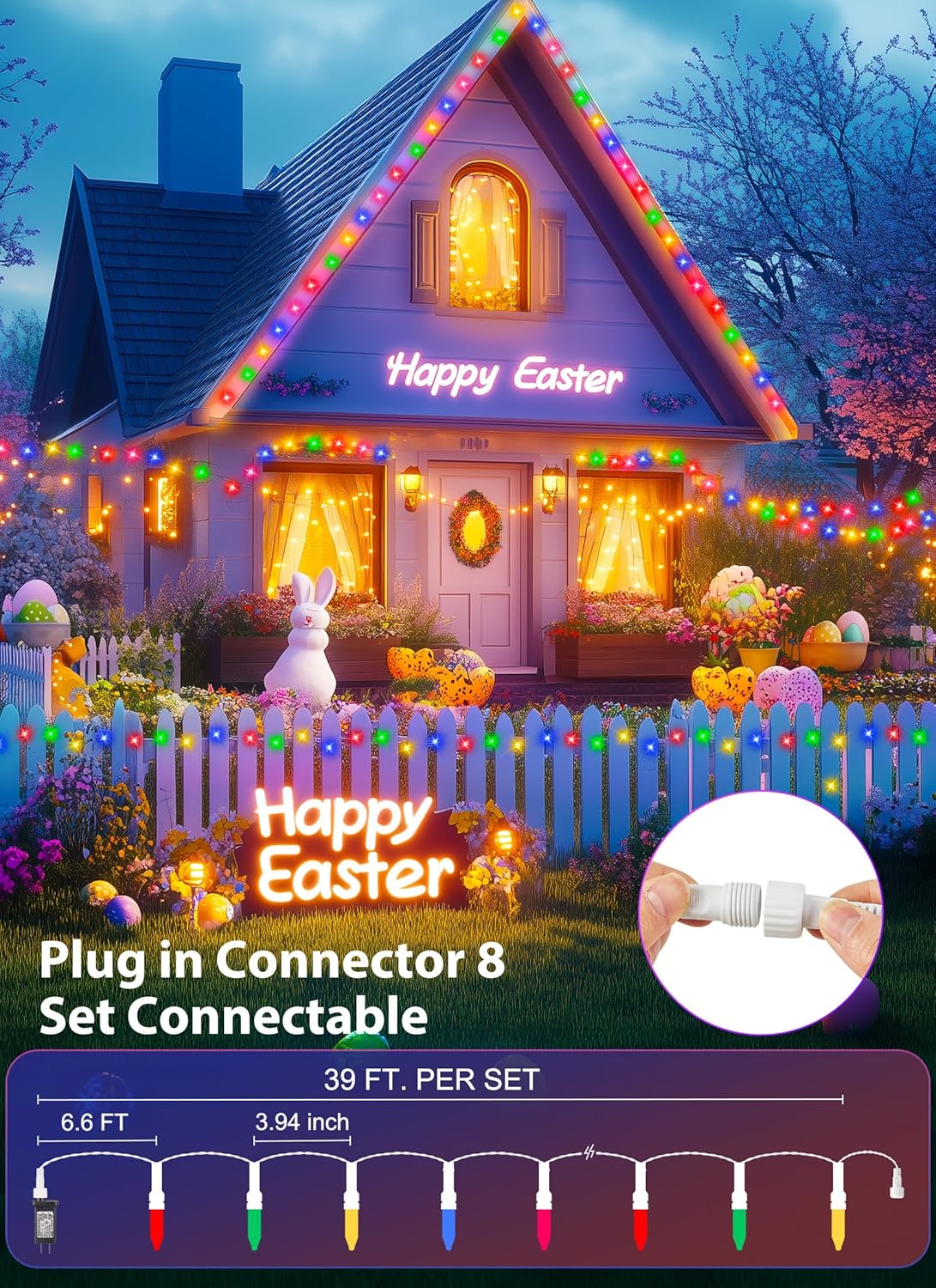 Pink + Multicolor Mini String Lights, 39 Feet 100 LED Pastel Mini Lights with 8 Lighting Modes, Connectable Twinkly Light for Indoor Outdoor Party Yard Garden Patio Home Wreath Holiday Easter Decor