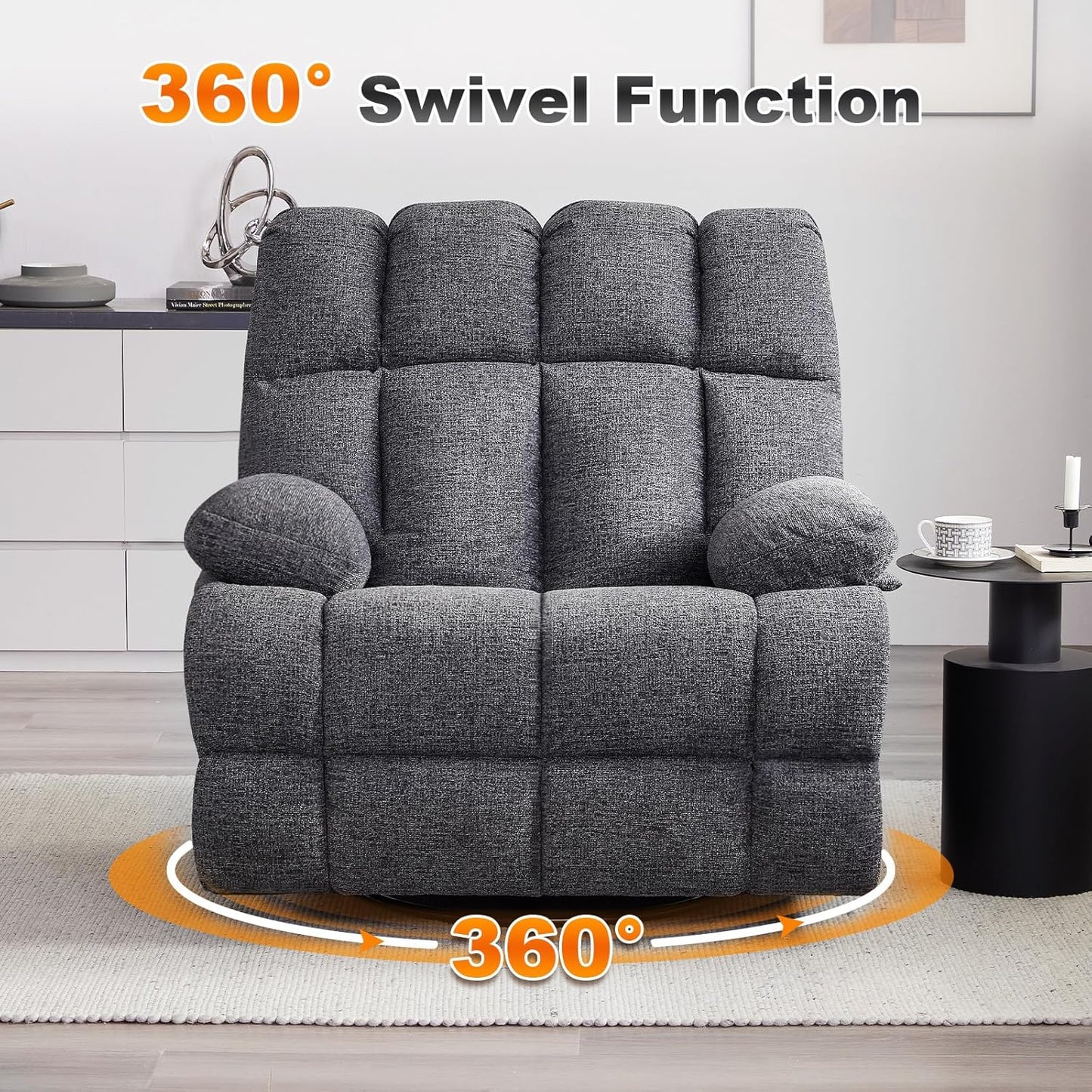 Oversized Swivel Rocker Recliner Chair for Adult, Rock Recliner for 350lb Big Man, Extra Wide Manual Recliners, Overstuffed Soft Rocking Sofa Chair,Light Grey