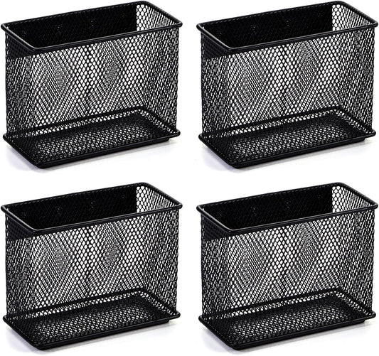 4.5' × 2.2'' × 3.5'' Magnetic Basket for Whiteboard Black Magnetic Basket for Fridge Magnetic Organizer Holder with 4 Strong Magnets Magnetic Holder for Refrigerator Locker,Set of 4