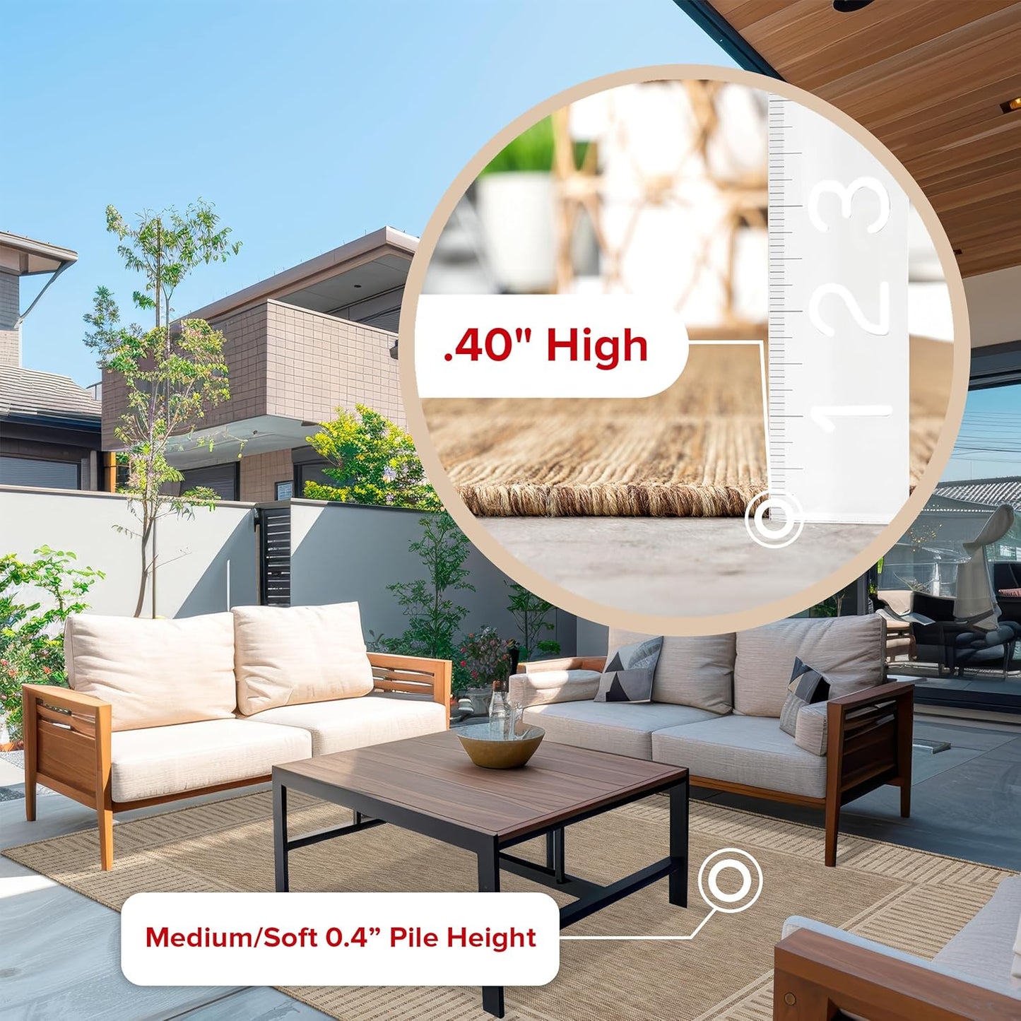 nuLOOM 9'6" x 12' Outdoor Area Rug, Casual Design With Striped Border, Stain Resistant, Highly Durable, For Patio, Balcony, Bedroom, Living Room, Dining Room, Bathroom, Light Brown