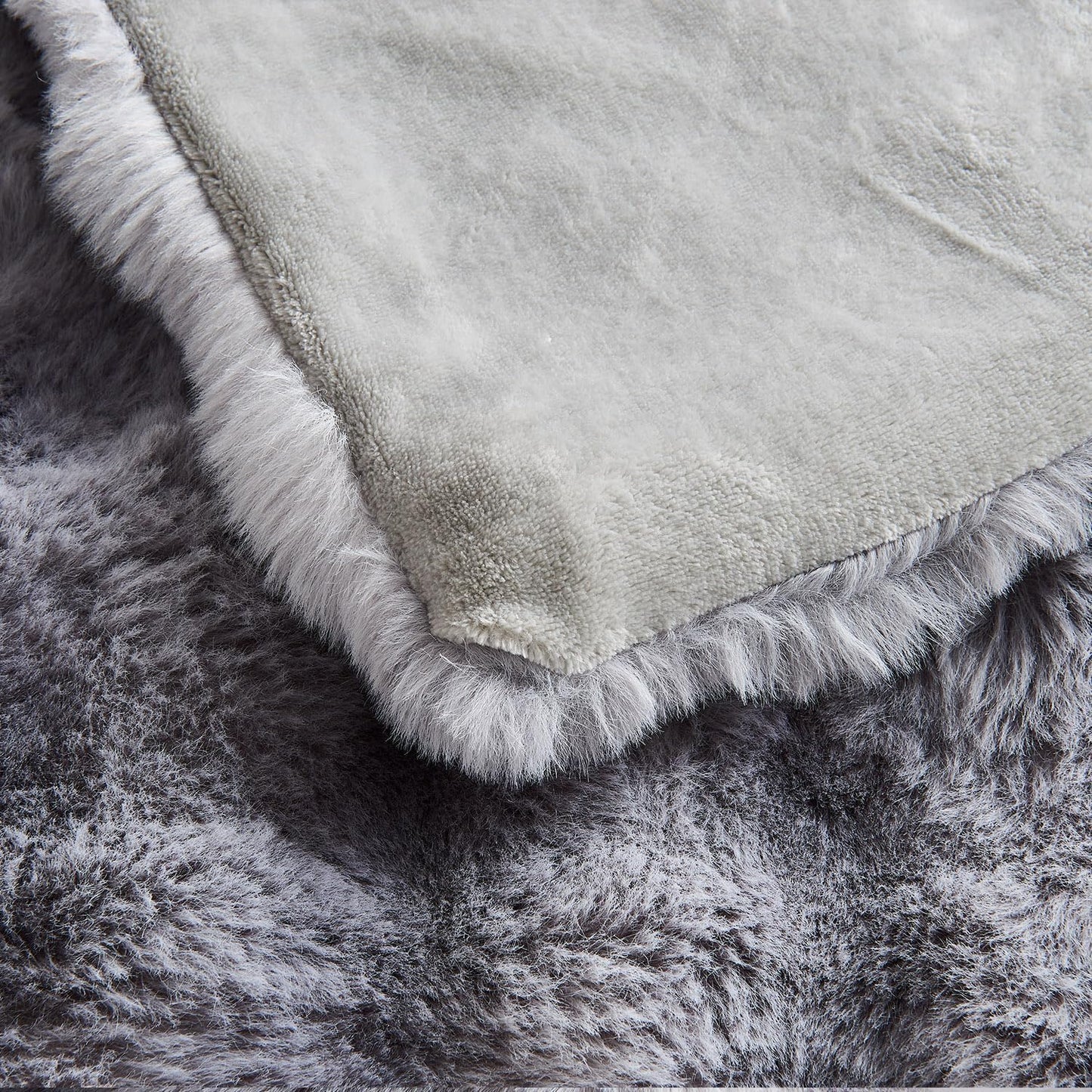 Lotus Karen Faux Fur Throw Blanket - Tie-Dye Gray, Big Bubble Rabbit Fluff, 50x60 Inches