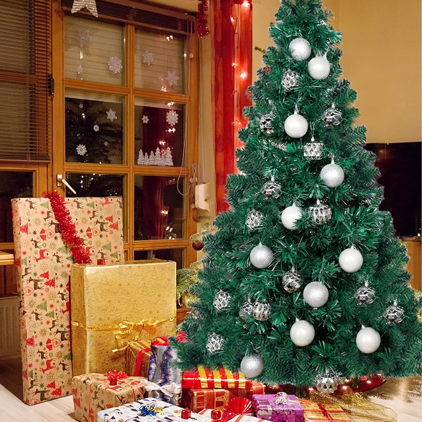 Lulu Home Christmas Ball Ornaments, 20 Ct 3.15" Pre-Strung Hanging Ornament Decorations, Xmas Shatterproof Plastic Balls for Holiday Party Wreath Garlands Trees, Silver