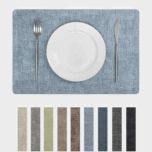 Chrysameld Vinyl Placemats Set of 4 - Faux Leather 100% Waterproof Oil-Proof Wipeable PU Place Mats, Heat Resistant Anti Slip Reversible Table Mats for Indoor & Outdoor Use,(17×12Inch, Sky Blue)
