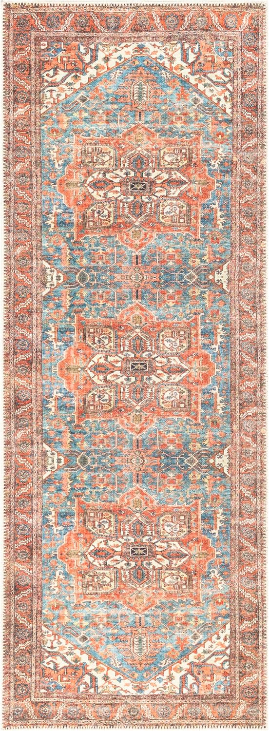 Keen Home Design 2x12 Rug - Machine Washable Runner with Non-Slip Backing, Ideal for Hallway, Entryway, Kitchen, Laundry Room - Vintage, Easy Clean, Durable, Low Pile Rug - (2'6" x 12')