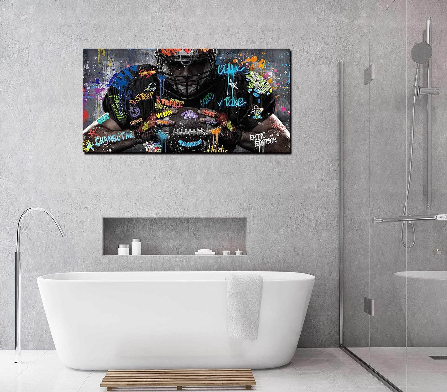 JKWALL77 American Football Canvas Wall-Art for Bedroom - Room Decor for Teen Boys - Graffiti Wall Art Ready to Hang Size 40" x 20"