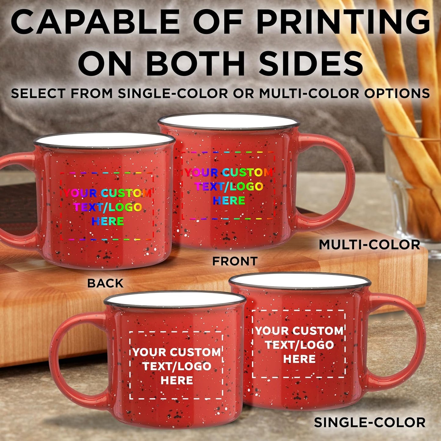 DISCOUNT PROMOS Custom Ceramic Campfire Coffee Mugs 13 oz. Set of 10, Personalized Bulk Pack - Perfect for Tea, Espresso, Cappuccino, Hot Cocoa - Red