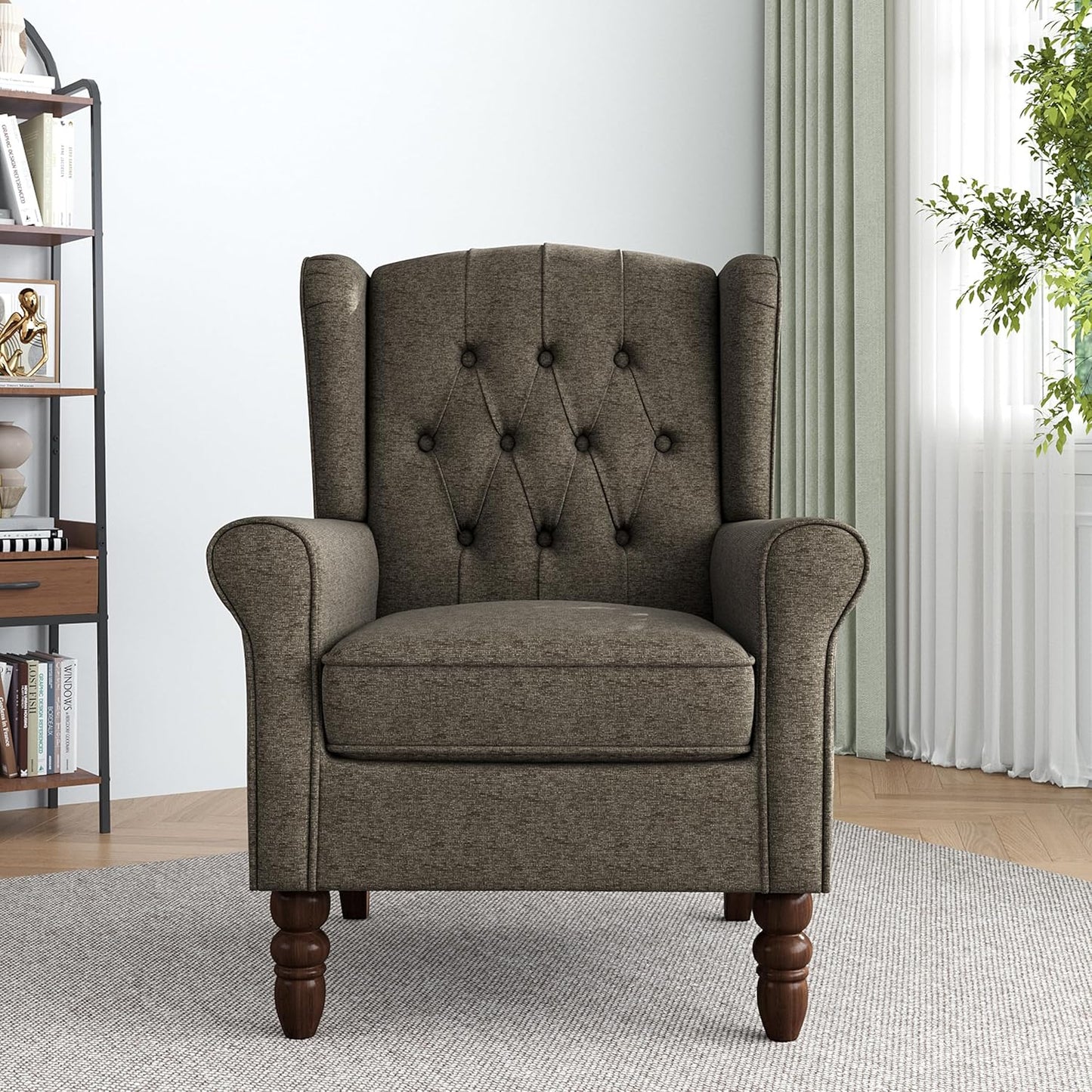 Lumibee High Back Accent Chair,Upholstered Wingback Armchair with Solid Wood Legs for Small Spaces,Comfy Single Sofa Chair for Living Room,Bedroom,Office-Taupe