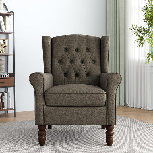 Lumibee High Back Accent Chair,Upholstered Wingback Armchair with Solid Wood Legs for Small Spaces,Comfy Single Sofa Chair for Living Room,Bedroom,Office-Taupe