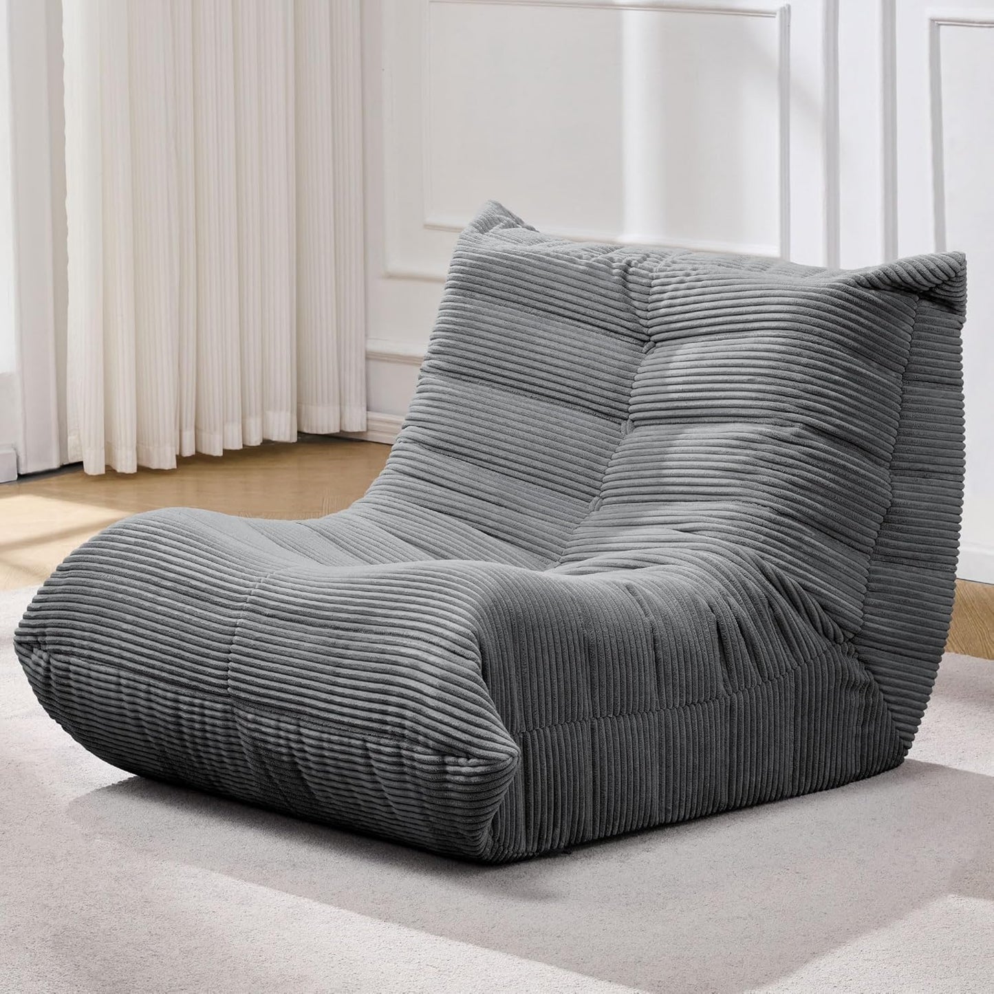 Bean Bag Chairs for Adults Giant Bean Bag Chair Memory Foam BeanBag Chair Big Bean Bag Sofa with Filler Faux Fur Fireside Beanbags Lazy Sofa for Living Room Bedroom Dorm Office (Grey Corduroy)