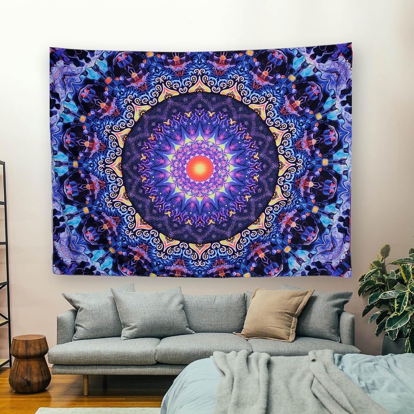 OSVINO Blacklight Trippy Mandala Tapestry 90"x70" UV Reactive Fantasy Tapestry Aesthetic Wall Decor for Living Room Bedroom Boho Wall Hanging